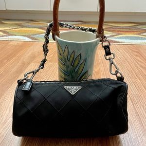 Authentic PRADA Black Fabric Leather Quilted Chain